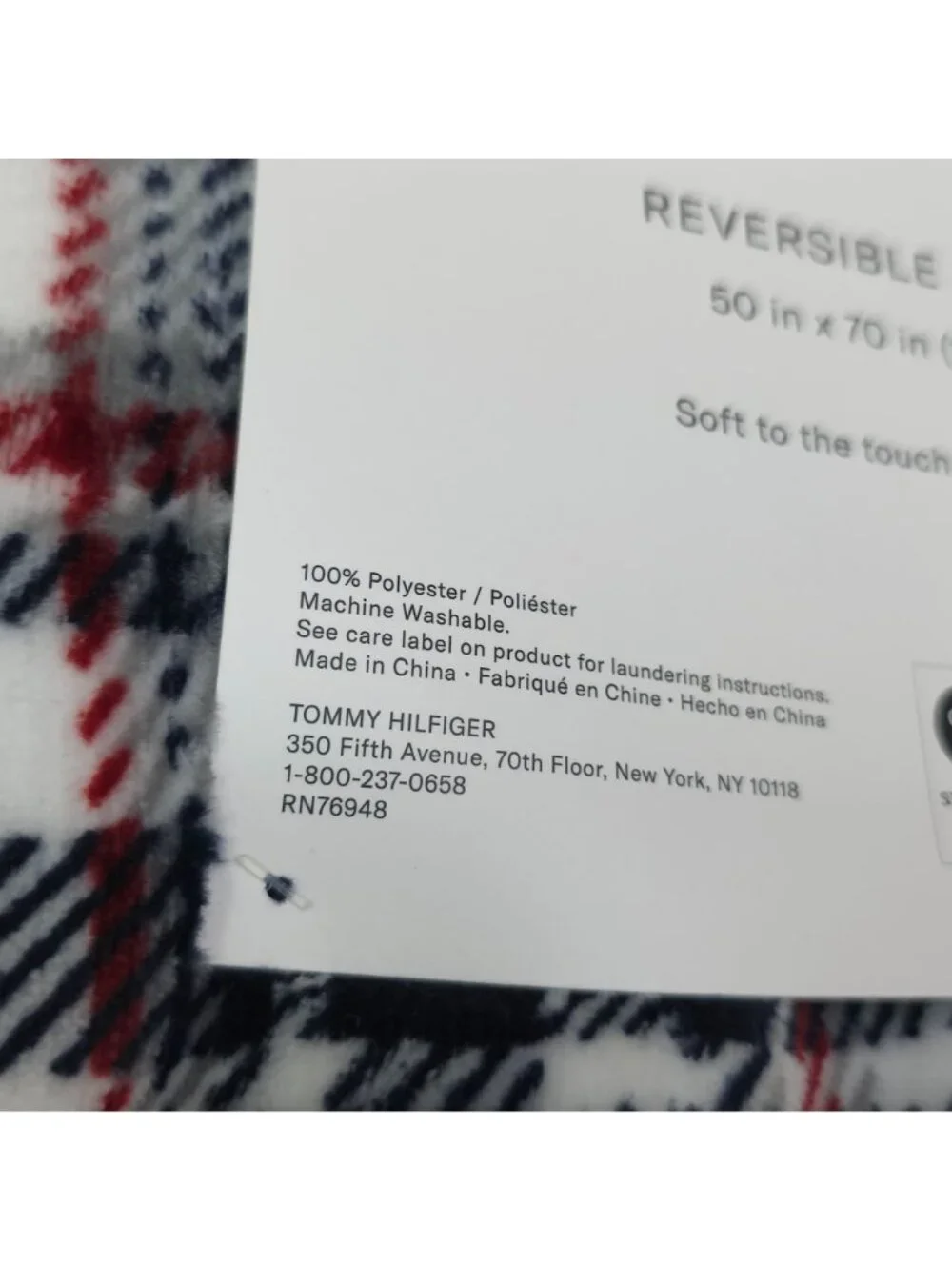 Tommy Hilfiger Reversible Plush Throw Blanket 50x70